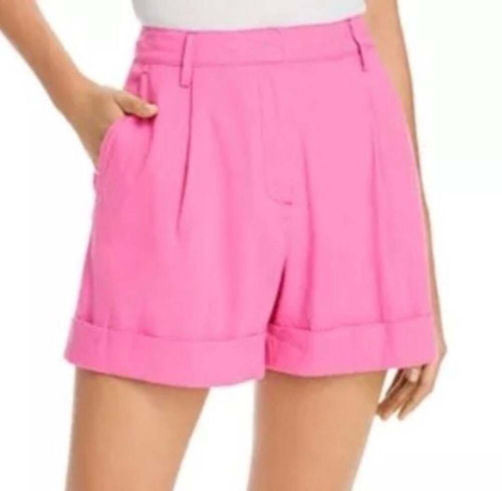 rag & bone Hot Pink Linen Blend Pleated Cuffed Shorts